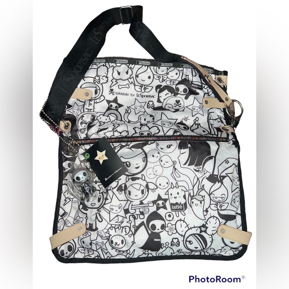TOKIDOKI For LESPORTSAC Ciao-Ciao Black & White Messenger Crossbody Bag RARE ❤️ - Picture 1 of 2